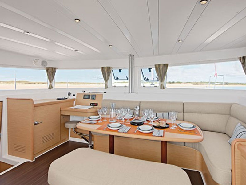 Boat interior. Great living room ready for a nice dinner